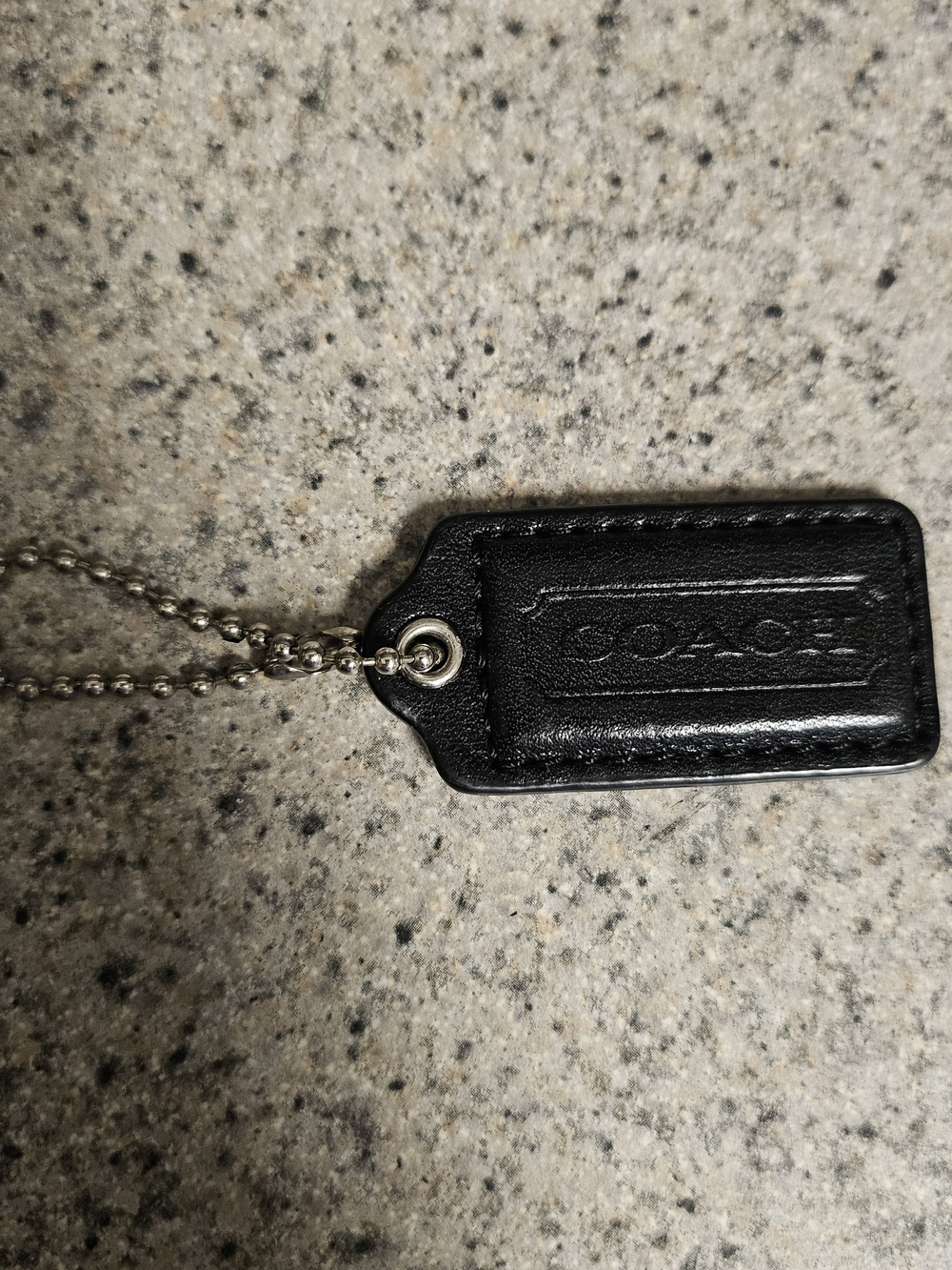 Coach Black Leather Tag Keychain with Silver Ball Chain